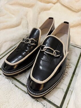 DONALD J PLINER Tabitha Black White Patent Leather Loafers Size 7.5